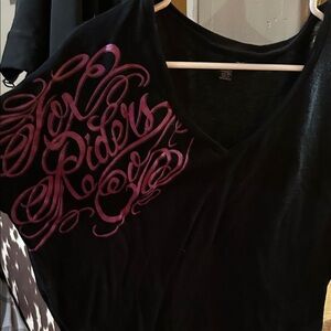 Fox Women's Black Tee with Pink Script
